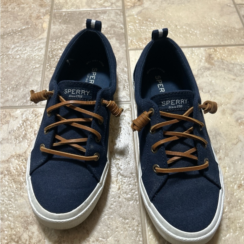Sperry Blue and Brown Boat Shoes with Nautical Design